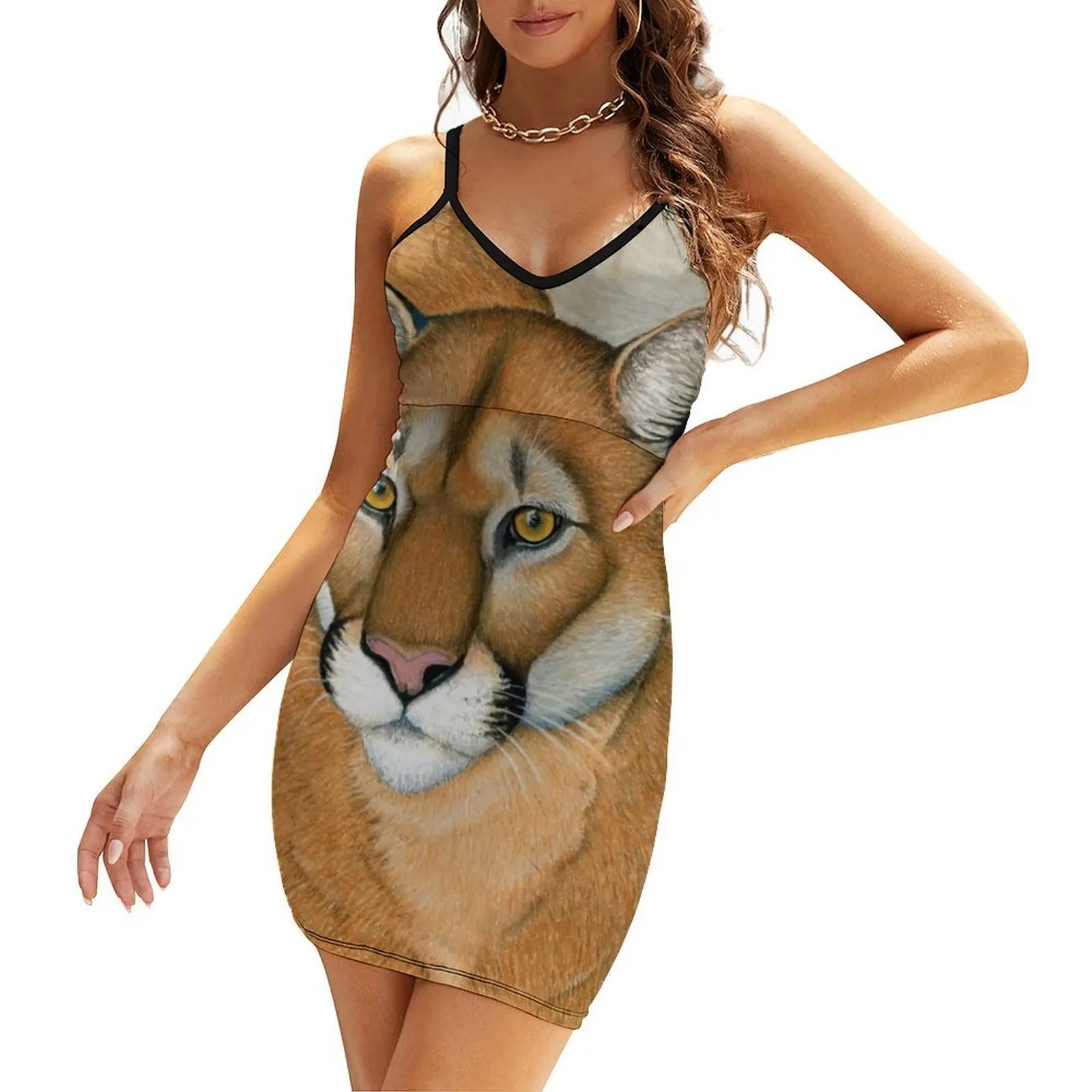 

Cougar Mountain Lion Wild Cat Portrait Sling Dress Summer women's clothing summer dress for women 2025 evening dress ladies
