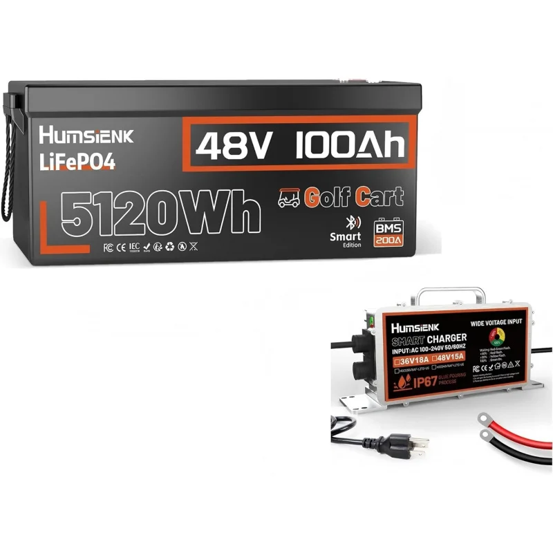 

(UUX)LiFePO4 Battery 48V 100AH with 48V 15A Charger Set, Model HS48V100AH200GC UZ