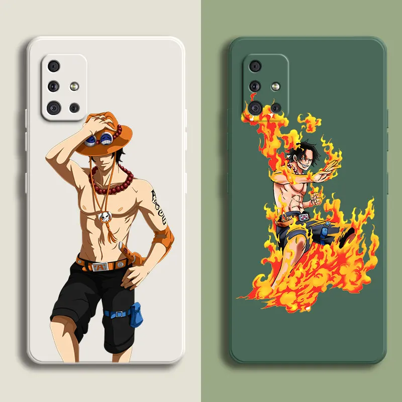 Portgas D. Ace One Piece Liquid Silicone Case For Samsung Galaxy M14 M54 M33 M53 M23 M13 M12 M52 A21S A20E A31 A40 A41 A03 Core