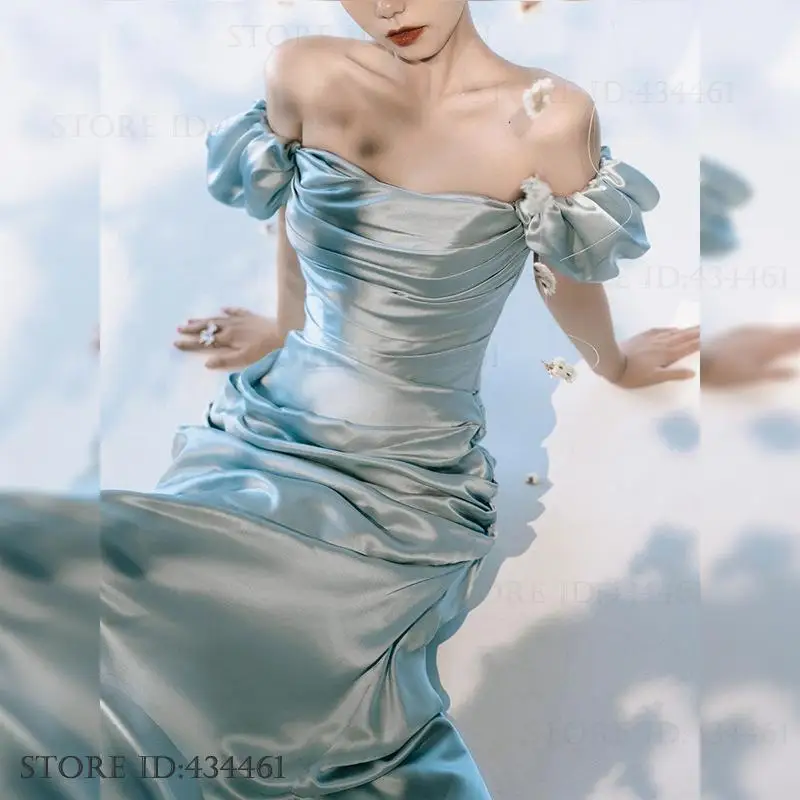 

Elegant Satin Banquet Evening Party Dress Women's Sexy Off Shoulder Slim Prom Dress Robe De Soiree Fashion Vestidos De Festa