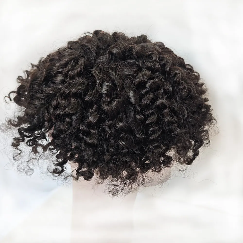 

Kinky Curly Toupee for Men 100%Remy Human Hair Best Thin Skin Mono Net with PU Around for Hair Men's Wig 8x10inch 1B Color