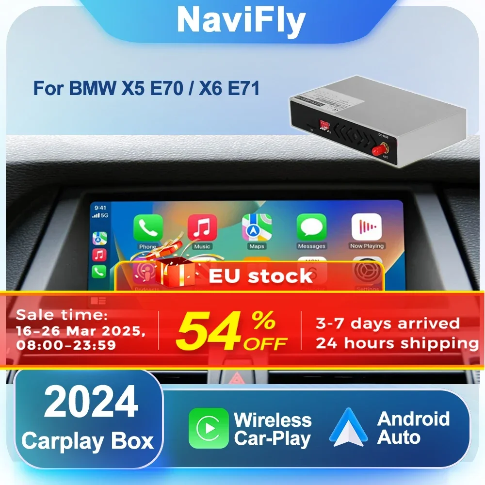 NaviFly EU Stock AirPlay Wireless CarPlay Android Auto Box For BMW X5 E70 / X6 E71 CCC CIC Mirror L-ink Car Play Function