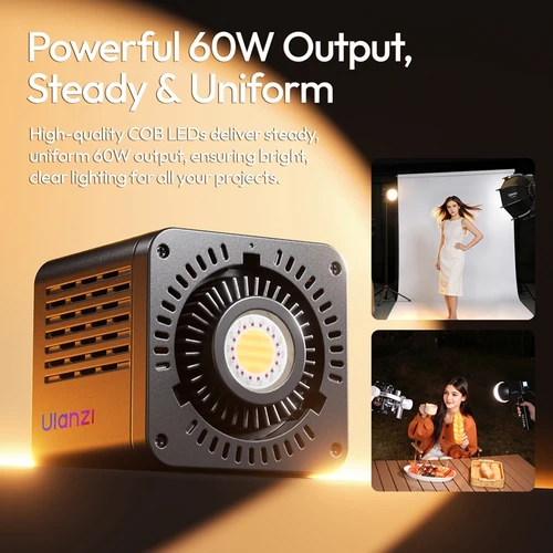 Imagen 2 del producto Ulanzi C60 RGB - Luz LED COB Portátil de 60 W, Luz de Video de 2500-6500 K, 3300 mAh, Mini Soporte Bowens, Iluminación Fotográfica para Transmisión en Vivo