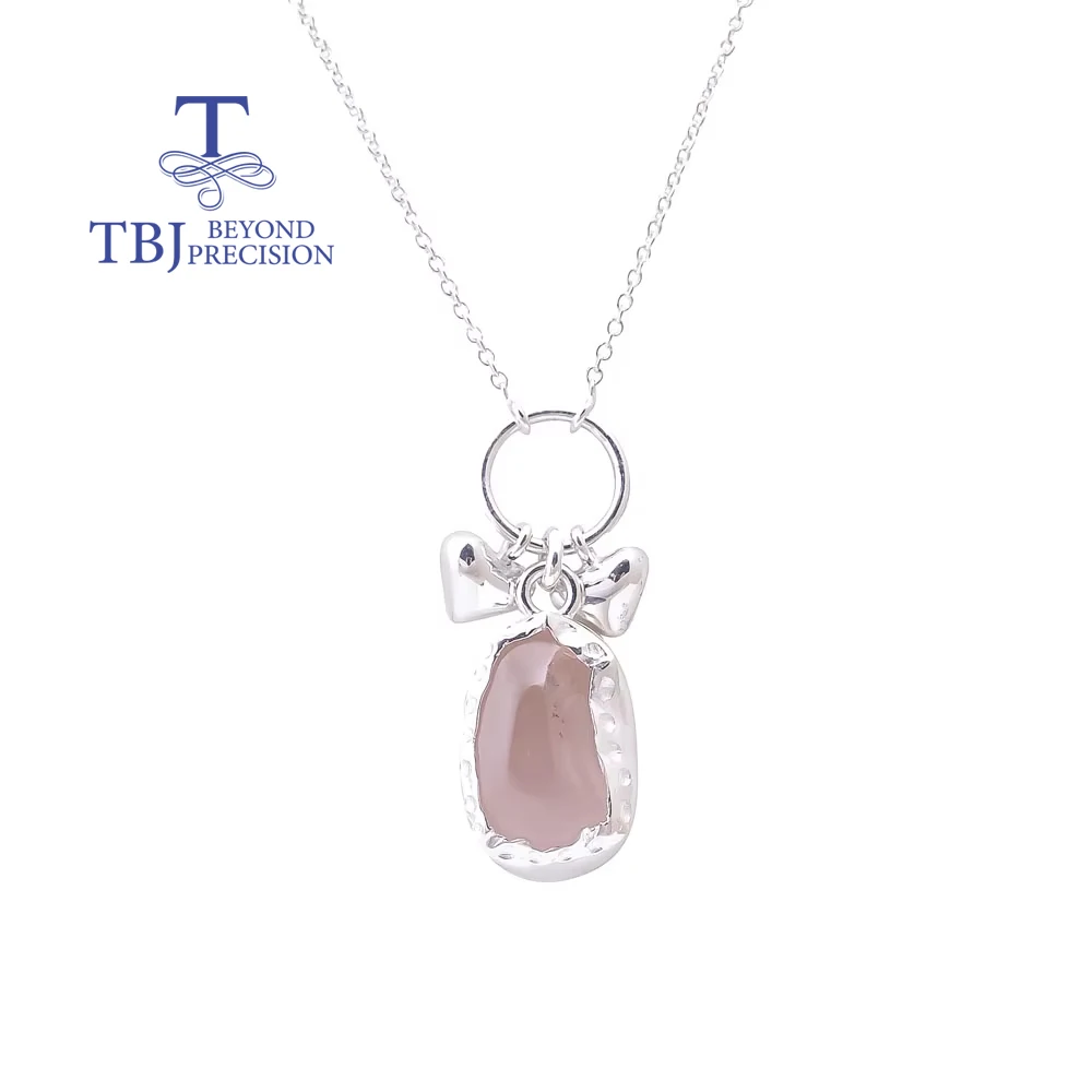 925 pure silver natural Rose Quartz rough gemstone necklace, fresh and simple design, suitable for everyday jewelry