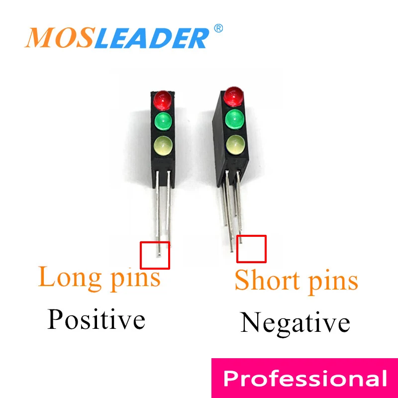 Mosleader 1000pcs 3 Holes Led Lamp holder with led Red & Green & Yellow 3 Color Black Plastic Holder 90 Degree bend leg