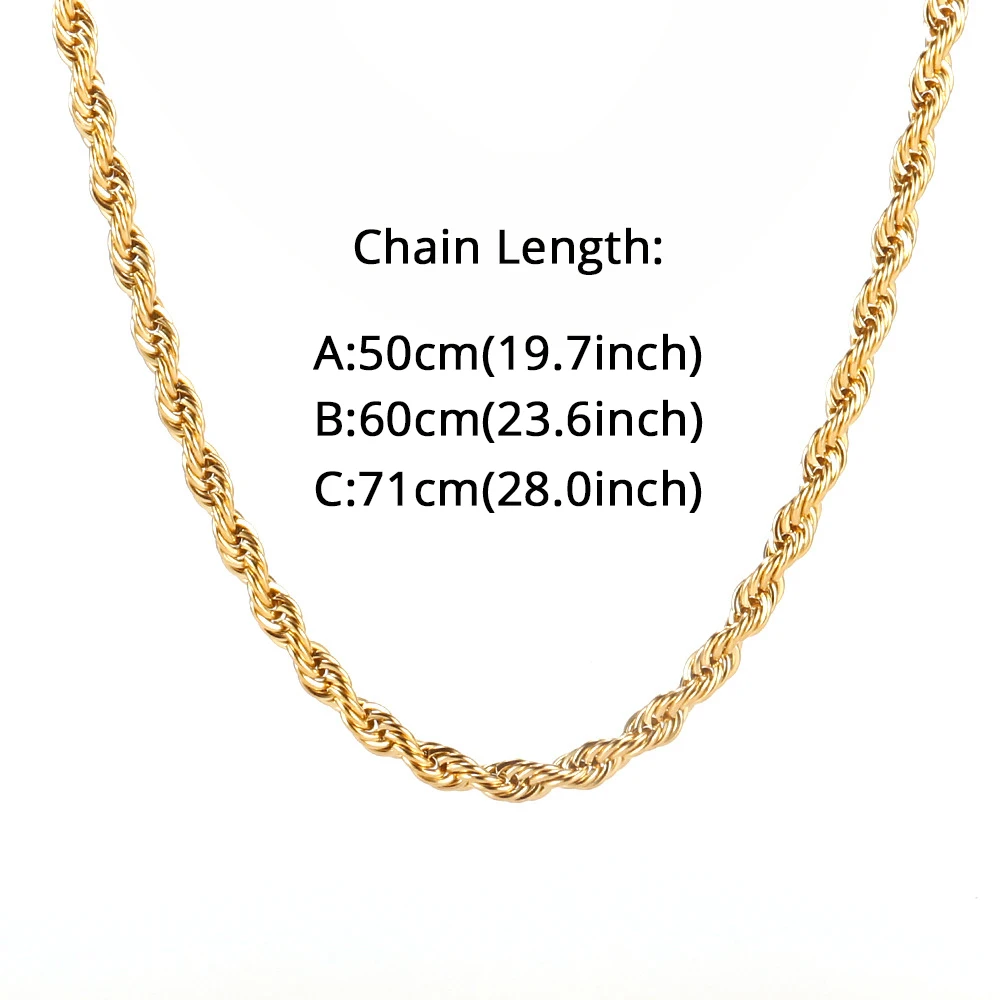 Vintage Twist Rope Link Chain Necklaces Gold Silver Color Stainless Steel Chain For Men Women Hip Hop Fashion Jewelry Gift