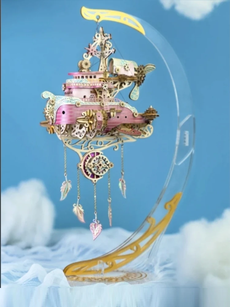 ​ 3D-Puzzle zum Selbermachen, hölzernes Fantasy-Luftschiff, zusammengebaute Mini-Modellbausätze, Kind, Erwachsene, Teenager, Geschenk, Spielzeug, Animationsderivate