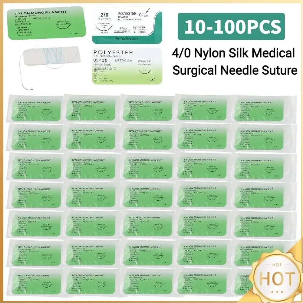 

10-100Pcs 4/0 Medical Surgical Suture Nylon Silk Polypropylene Polyester Monofilament Thread Suture Suture Teaching Exercises