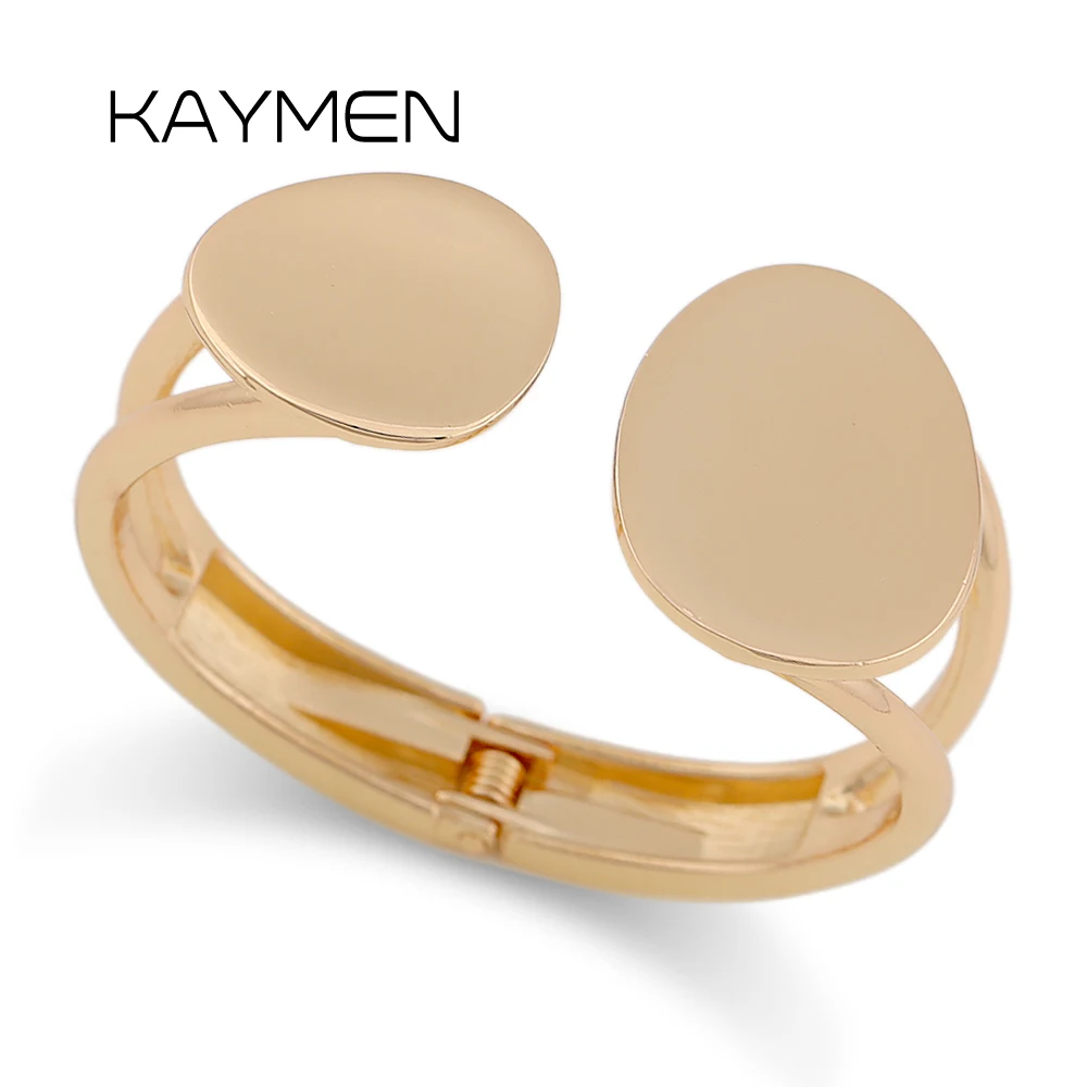 Teardrop Smooth Gold Alloy Bangle Asymmetric Open Women Fashion Bracelet Stylish Unique Design Chic Accessory Modern Elegant Gif