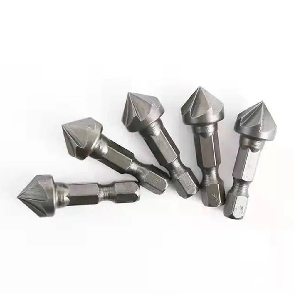 Six Flute Hex Shank Chamfer Deburr Countersink Tool for For woodworking and Soft Metals with Properly Seated Screw Heads