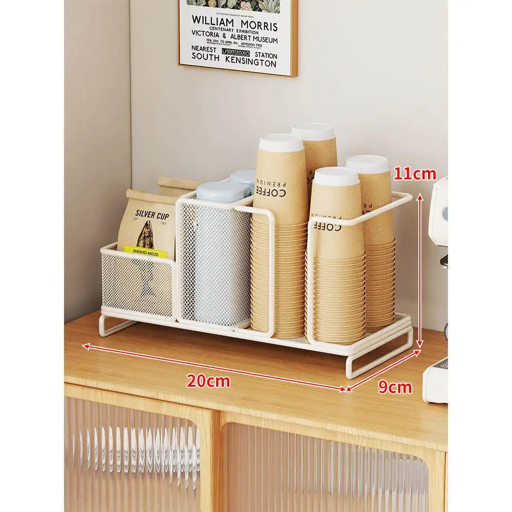Kitchen Countertop Cup Dispenser Holder Hollow Grid Coffee Mug Organizer Rack Anti Slip Base for Office Breakroom Storage view 6