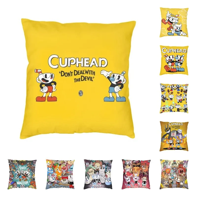 

Cuphead Mugman Cushion Cover Sofa Decoration Video Game Square Throw Pillow Case 45x45cm