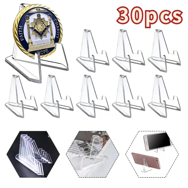 

30/1PCS Clear Acrylic Coin Display Stand Holder Small Easel Rack Card Commemorative Challenge Coin Capsule Support Rack