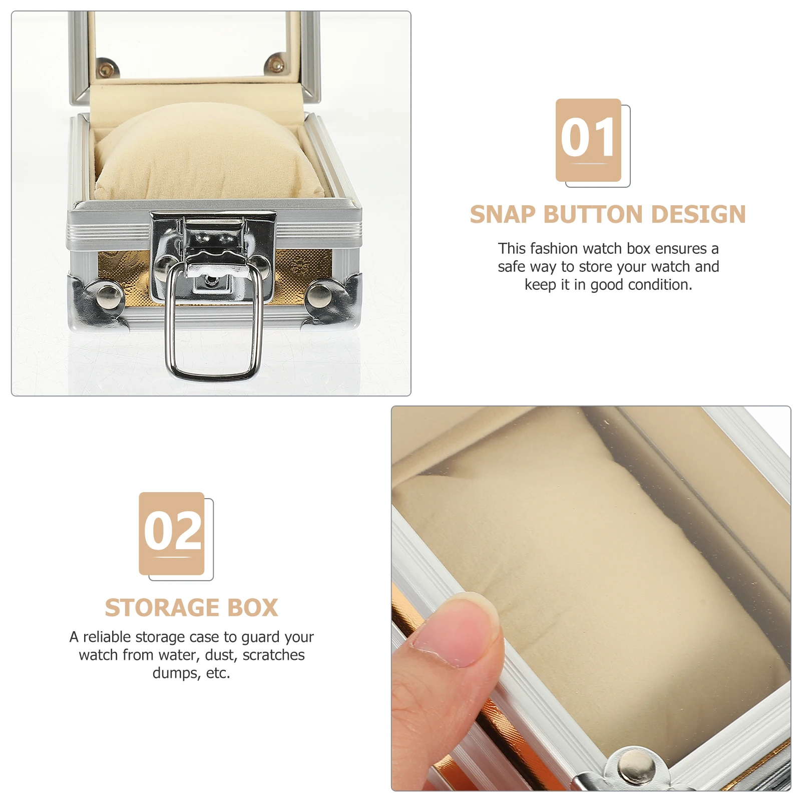 

Single Grid Wrist Watch Box Stainless Clear Lid Travel Organizer Storage Display Gift Case Organizer for Desk