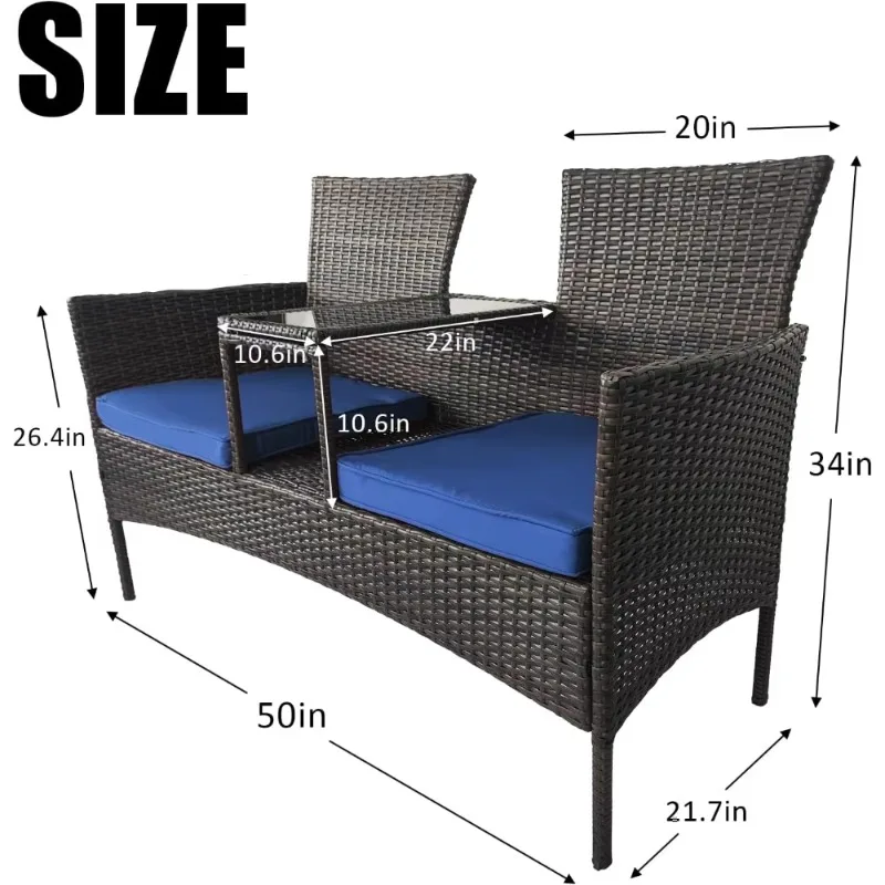 

Outdoor Rattan Patio Loveseat,Wicker 2-Seat Outdoor Loveseat with Cushions and Built-in Coffice Table Patio Furniture Set