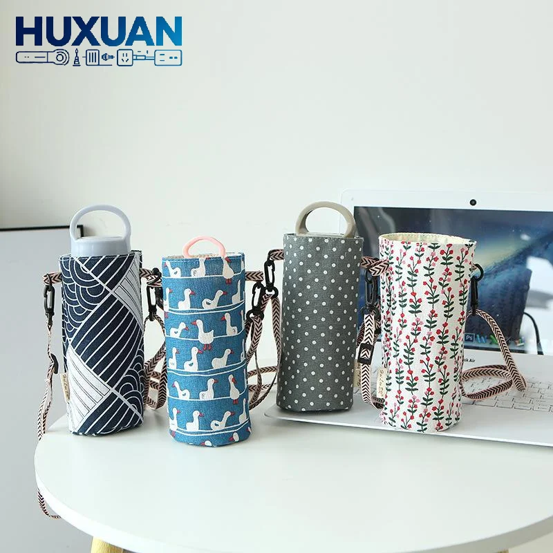 Insulated Thermos Water Bottle Cover Canvas Material with Adjustable Crossbody Strap for Hiking School Office Travel Use