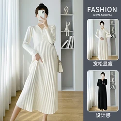 732# Autumn Winter Warm Knitted Maternity Long Dress Elegant A Line Slim Loose Clothes for Pregnant Women Pregnancy Sweaters