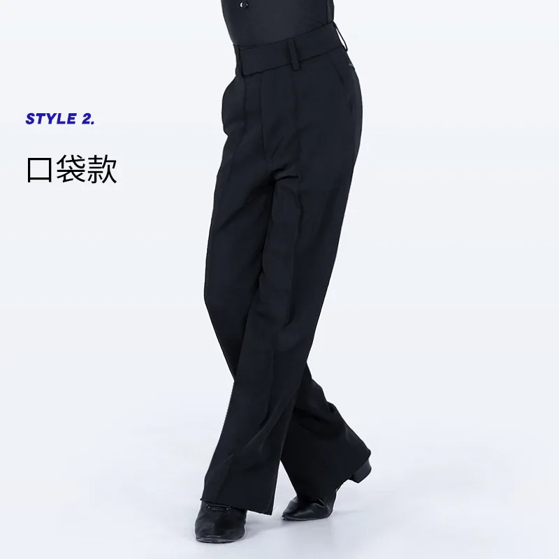 Black Latin Modern Ballroom Tango Salsa Samba Trousers Practice Competition Latin Dance Pants For Men Kids Boys