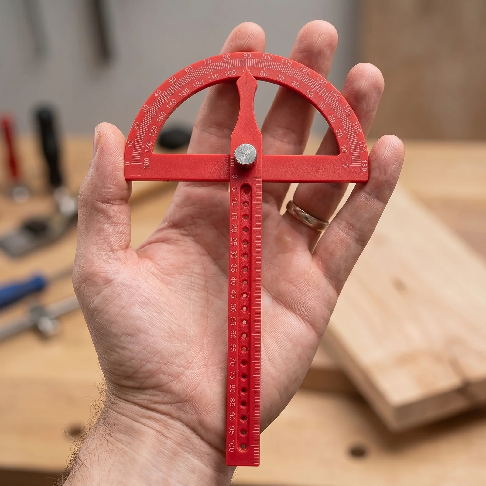 

Protractor with Swing Arm – Angle Gauge, 0-180° Scale, Knurled Lock Nut for Accurate Angle Transfer, Ideal for Carpentry