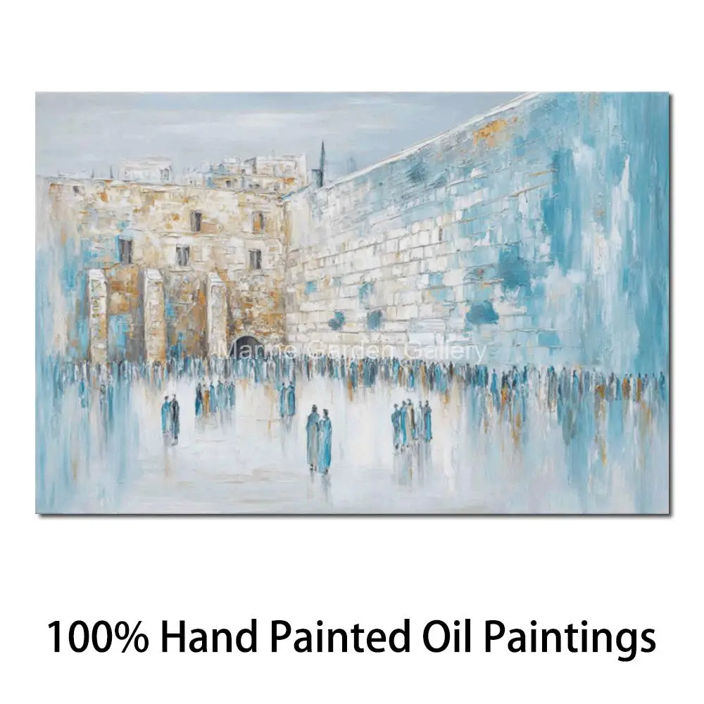 Abstract Blue Kotel Jerusalem Handmade Oil Painting Jewish Prayer at Western Wall Judaica Canvas Art Spiritual Home Decor Gift