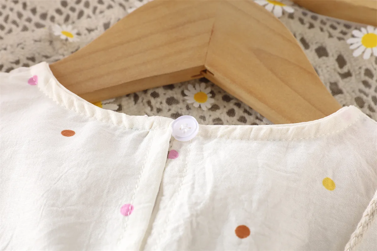Summer New 1-3Y Baby Girl's Dress Girl's Clothing Tulip Colorful Dot Girls' Flying Sleeve Dress Comes with Flower Bag