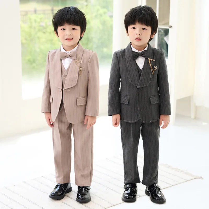 5-Piece Striped Boys' Tuxedo Set Slim Fit Shawl Lapel Kids' Performance Wear plus Size Available for Piano Performances