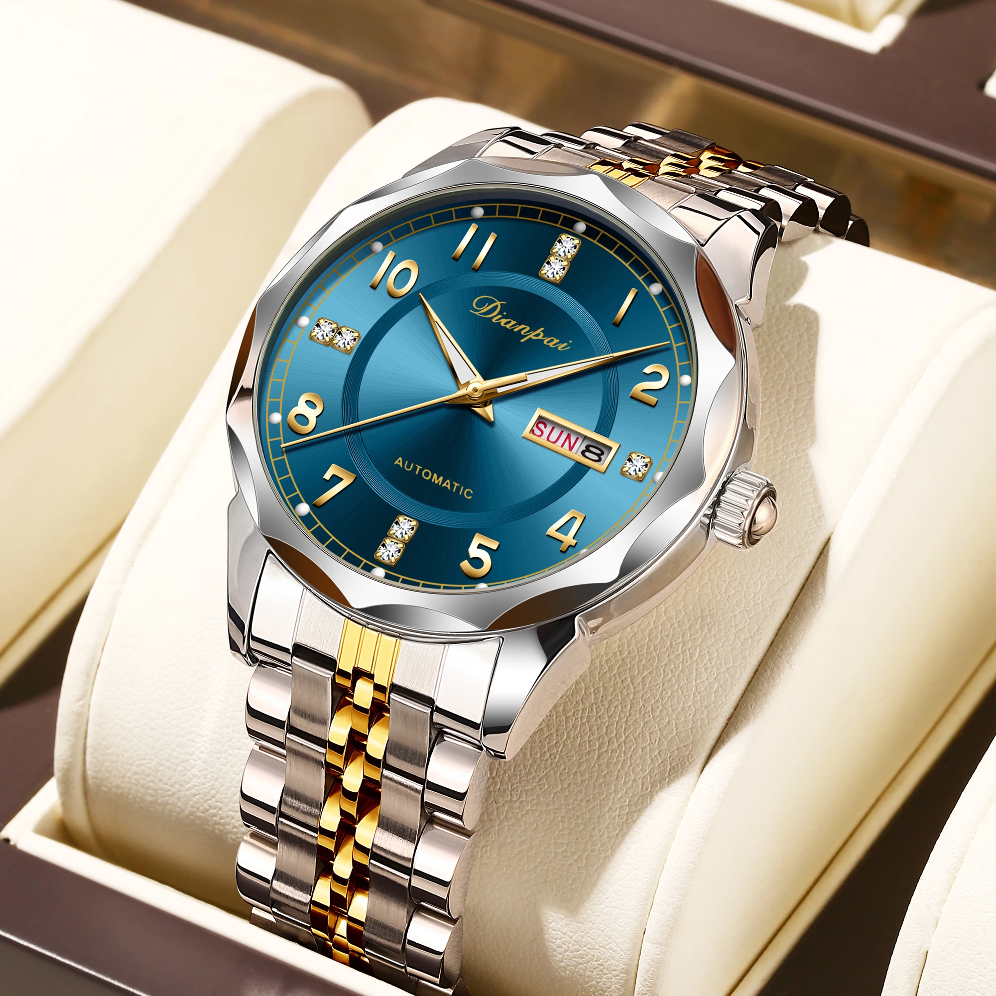 Dianpai Digital Men's Fully Automatic Mechanical Watch Stainless Steel Week Calendar Men's Night Light Waterproof Fashion Watch