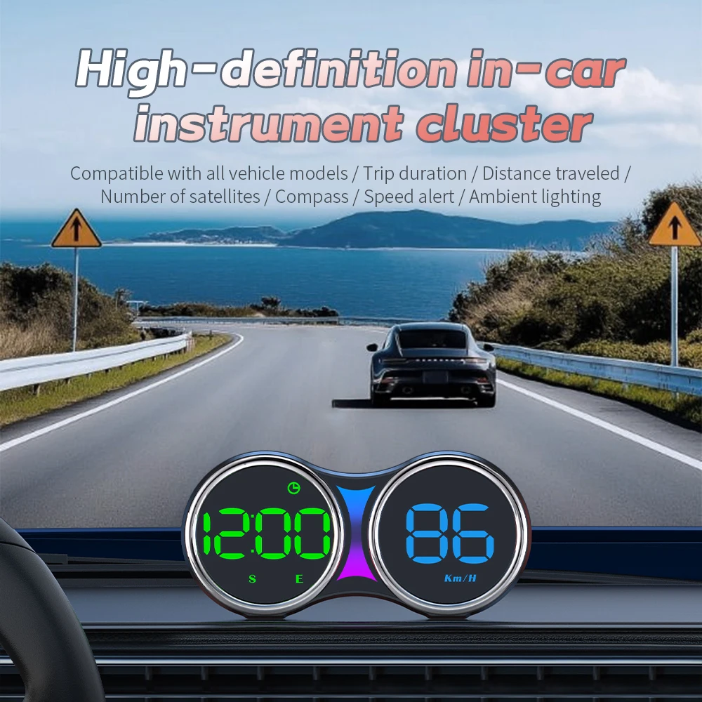 7-color RGB ambient lighting GPS HUD G27 Plug Play Head up Display with LED Dashboard Speed Clock Driving Time for All vehicle