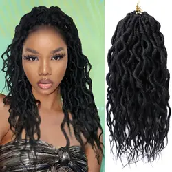 6 Packs Goddess Locs Crochet Hair for Women, Pre Looped Crochet Braids with Wavy Curly Ends Queen Locs Synthetic Braid Extension