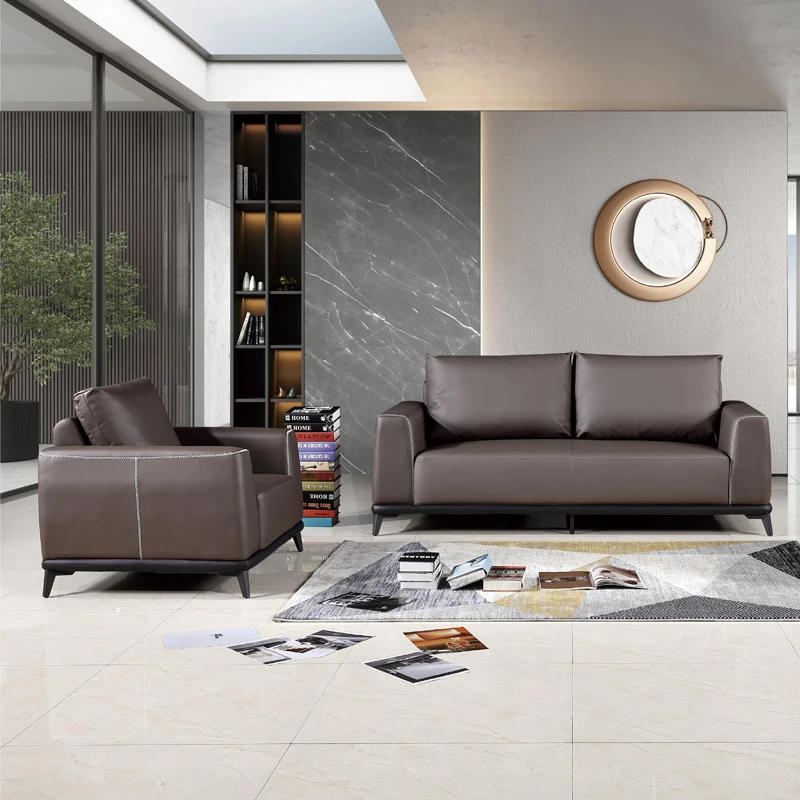 

# Leather Metal Office Sofa Set Coffee-Colored Multiple People Apartment Hotel