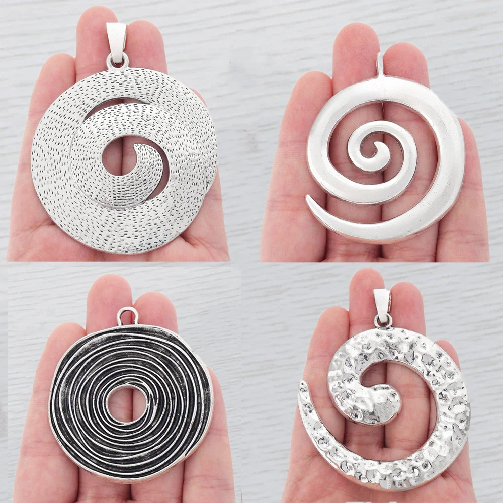 2 x Silver Color Large Swirling Vortex Infinite Symbol Hammered Pendant For Retro Necklace DIY Jewelry Making Accessories