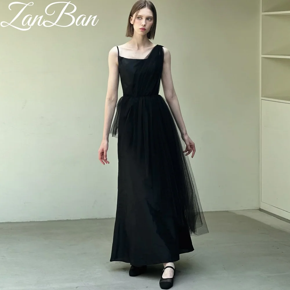 ZanBan Black A-Line Fairy Korea Evening Dress 2026 Photo Shoot Silk Tulle Tiered Elegant Long Prom Gowns Customized 저녁 드레스