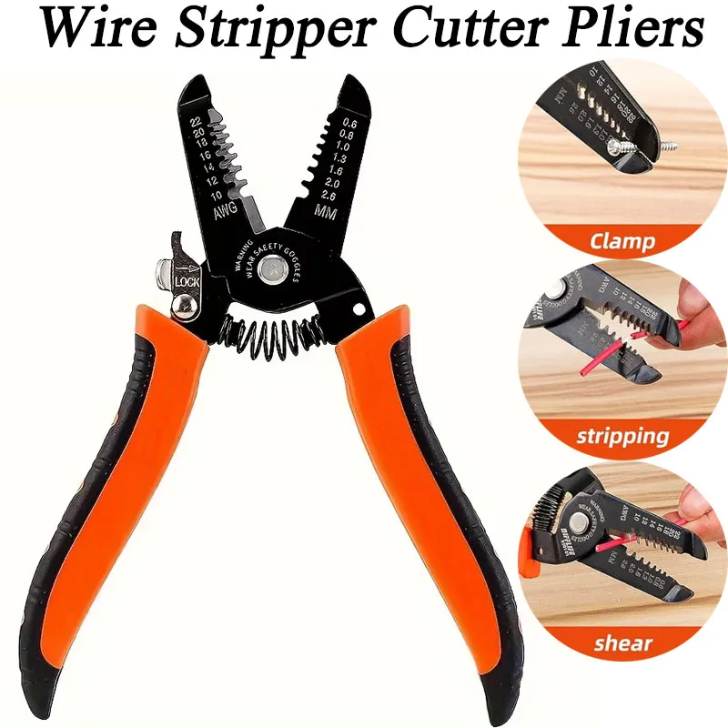 

1pc 7Inch 10-22 AWG Wire Stripper Cutter Pliers Multi-Functional Professional Crimper Tools For Electrician And Network Cabling