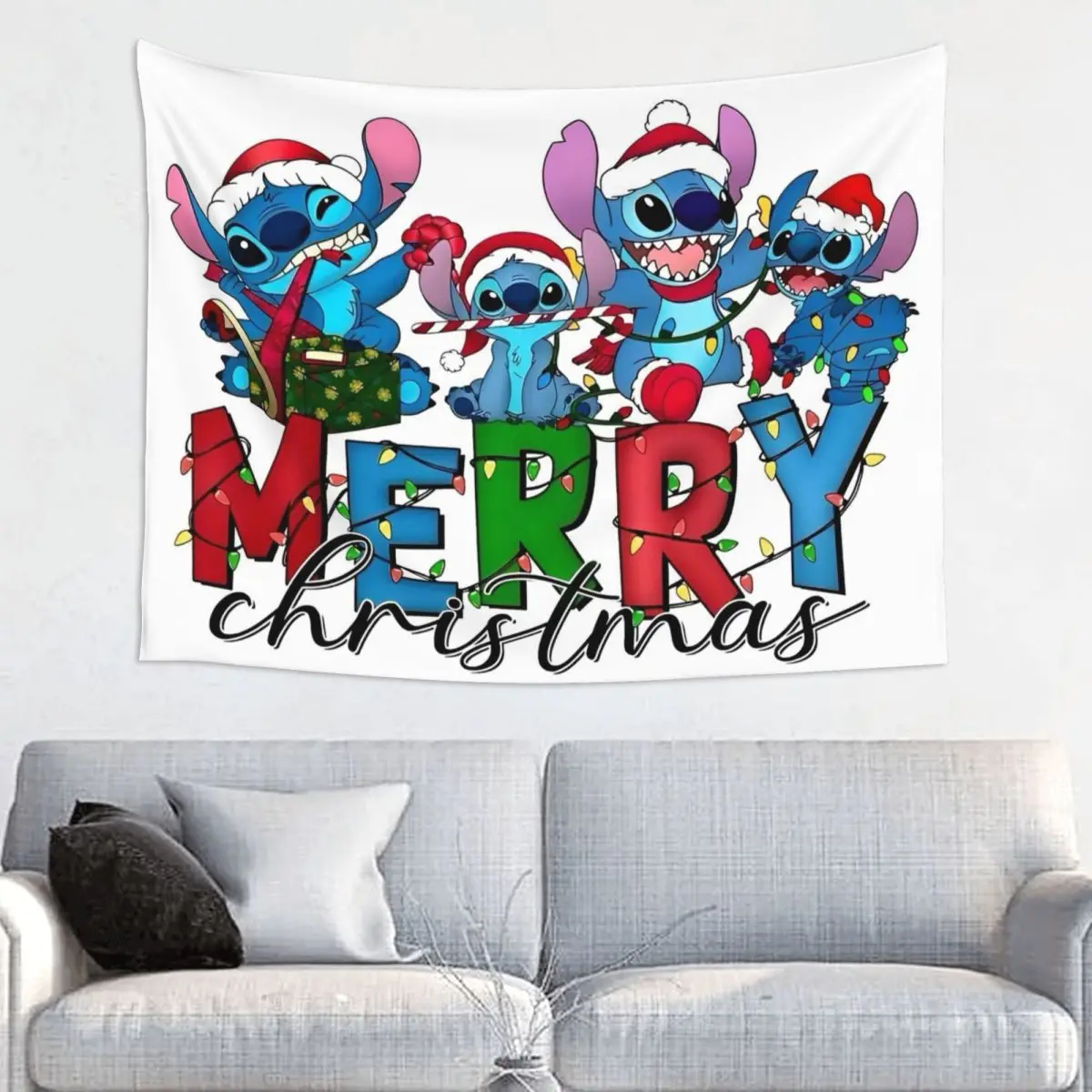 Merry Christmas Stitch & Lilo Tapestry Wall Hanging Tapestries for Living Room Dorm Decor