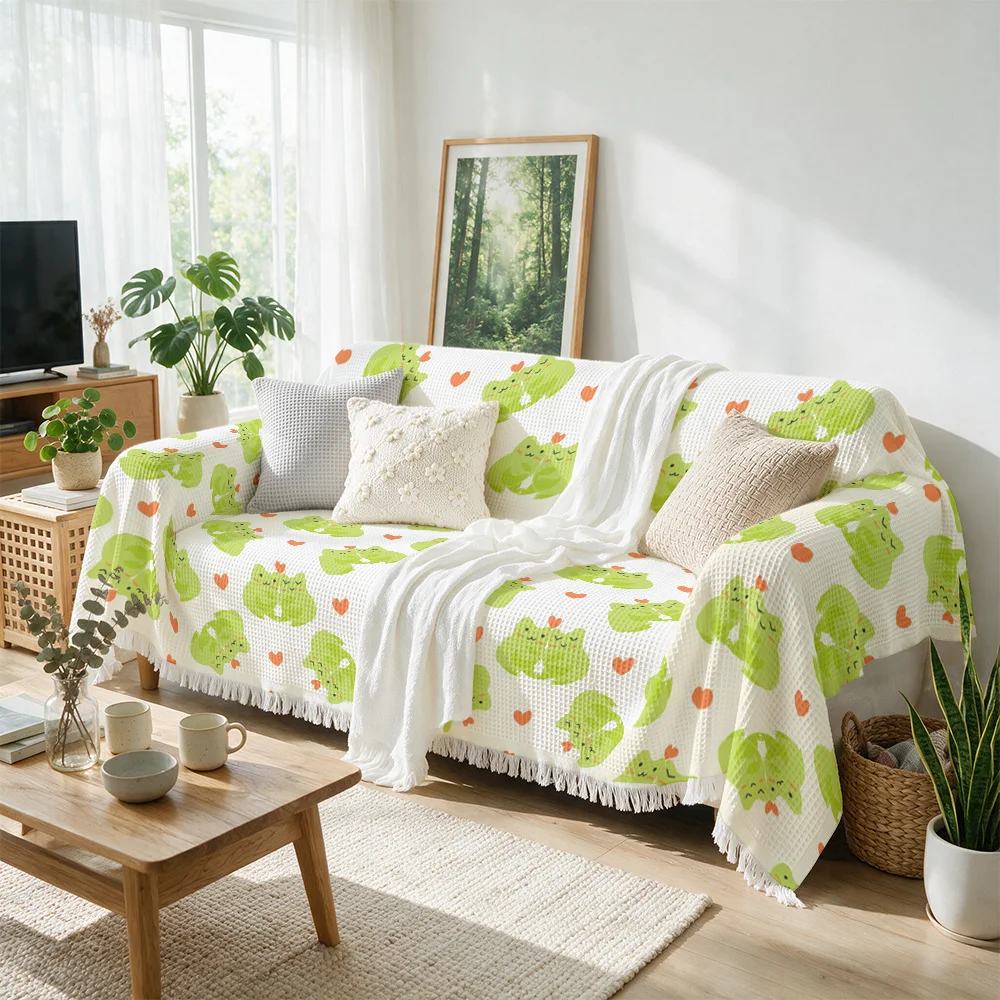 Decorative Green Leaf Pattern Throw Sofa Blanket Couch Cover Living Room Decor Cushion Spring Summer Farmhouse Style Cozy Indoor