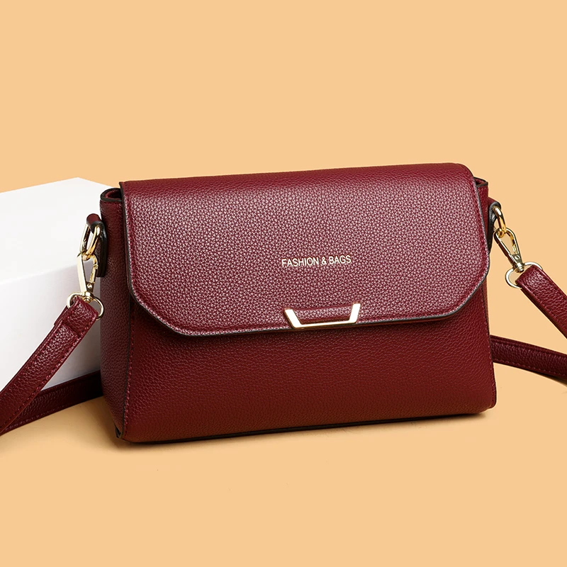 

PU Large Capacity Simple 2025 High Quality Shoulder Bag Solid Color Sewing Thread Trendy Zipper Fashion Soft Crossbody Bag