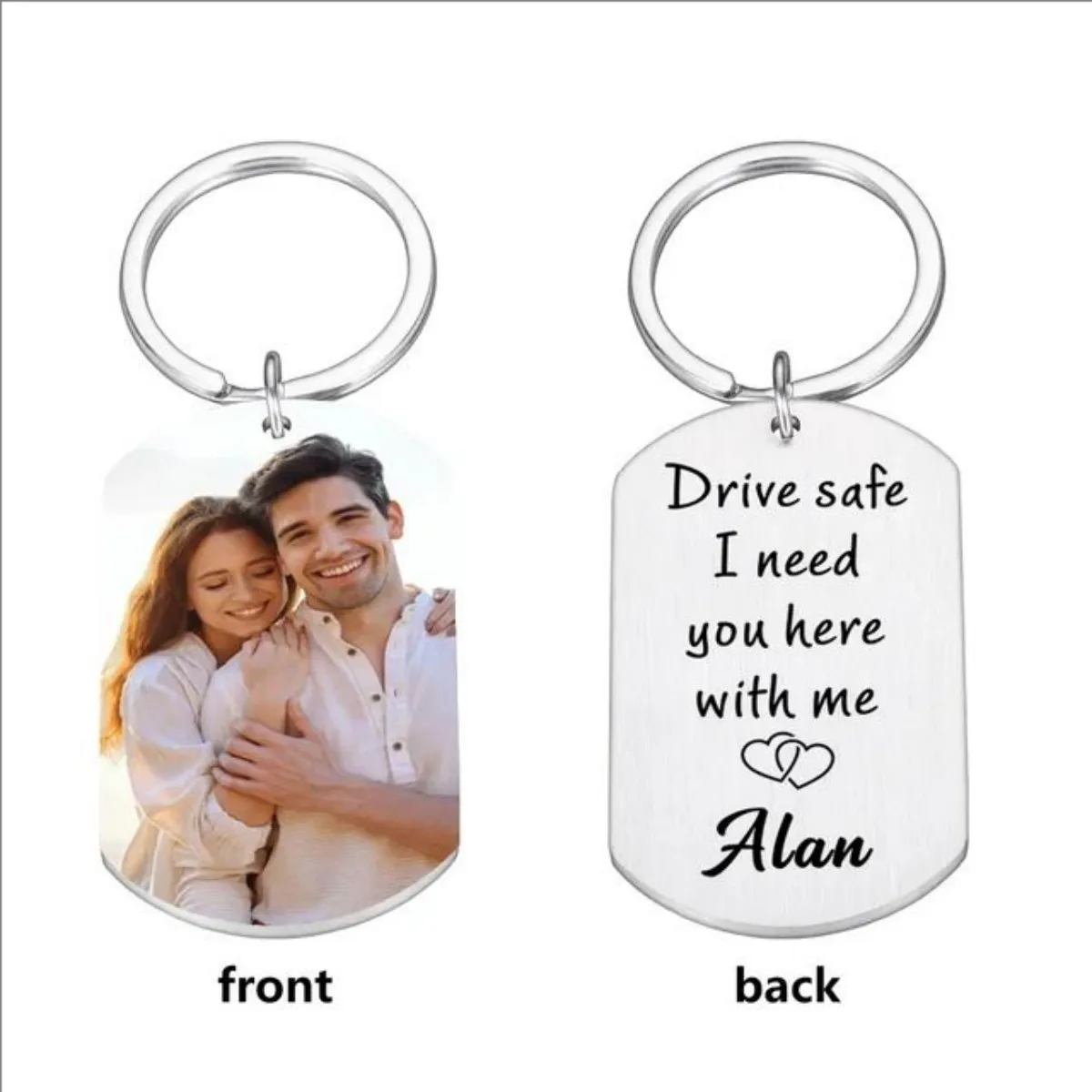 Personalized Photo Keychain Stainless Steel Laser Engraving Customized Name Date Car Keyrings Custom Jewelry Gift For Her