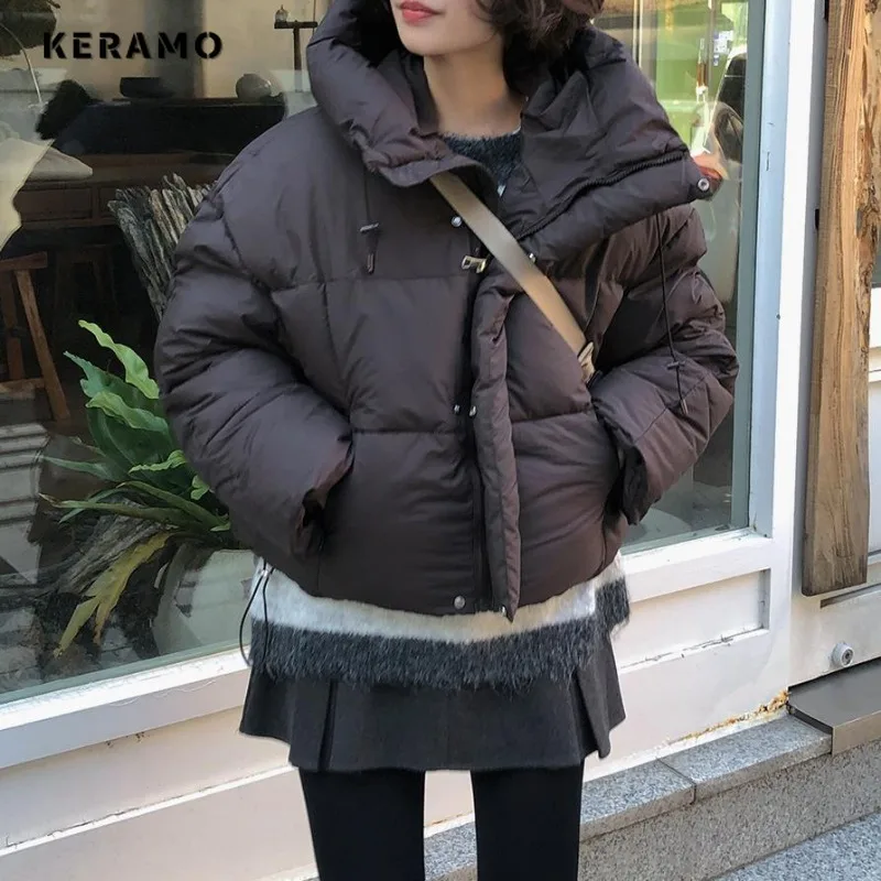 2025 Winter Retro Hooded Single Breasted Parkas Warm Thick Solid Jacket Women Casual Outerwear American Vintage Fashion Coat