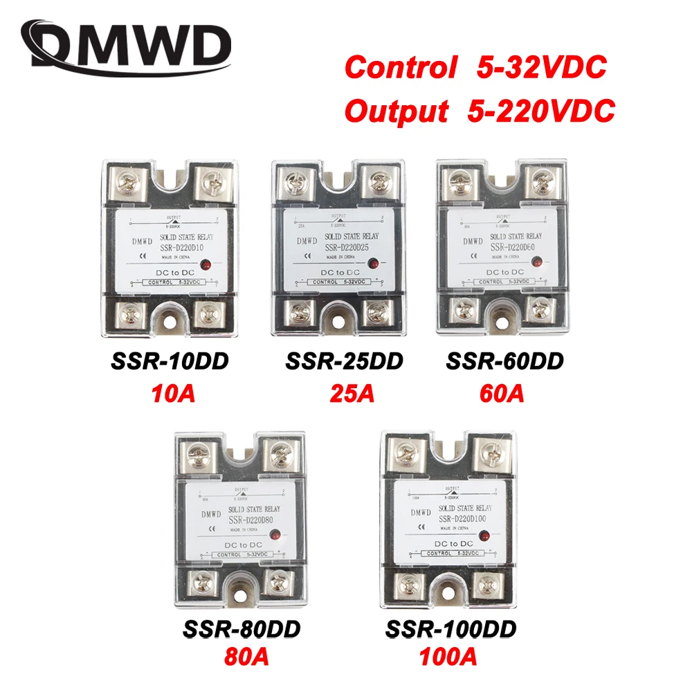 SSR 25DD 25A DC single phase solid state relay with indicator SSR-25DD SSR-60DD Input 5-32V DC load 5-220V DC SSR-D220D25