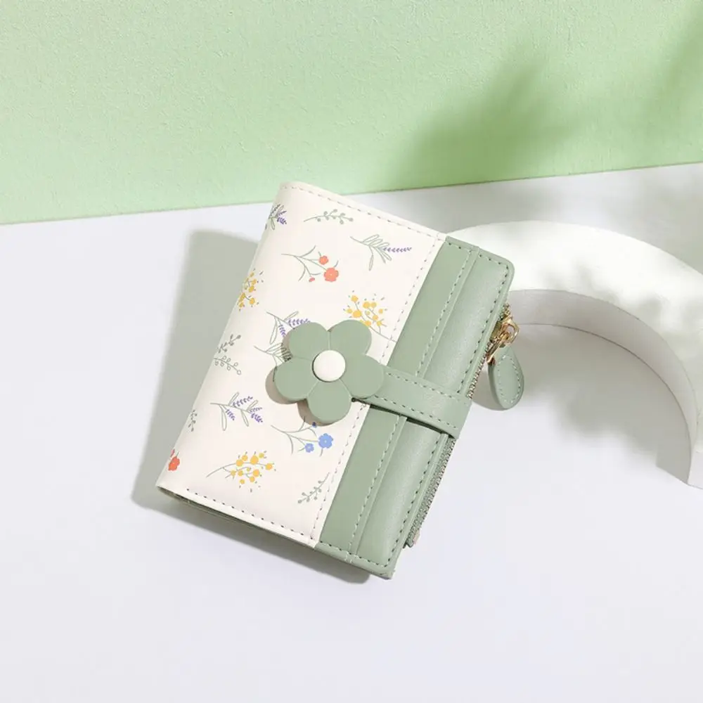 Unique Flowers Printed Mini Coin Purse PU Leather Zipper Mini Keychain Bag Multi-Cards Slot Creative Women's Short Wallet Women