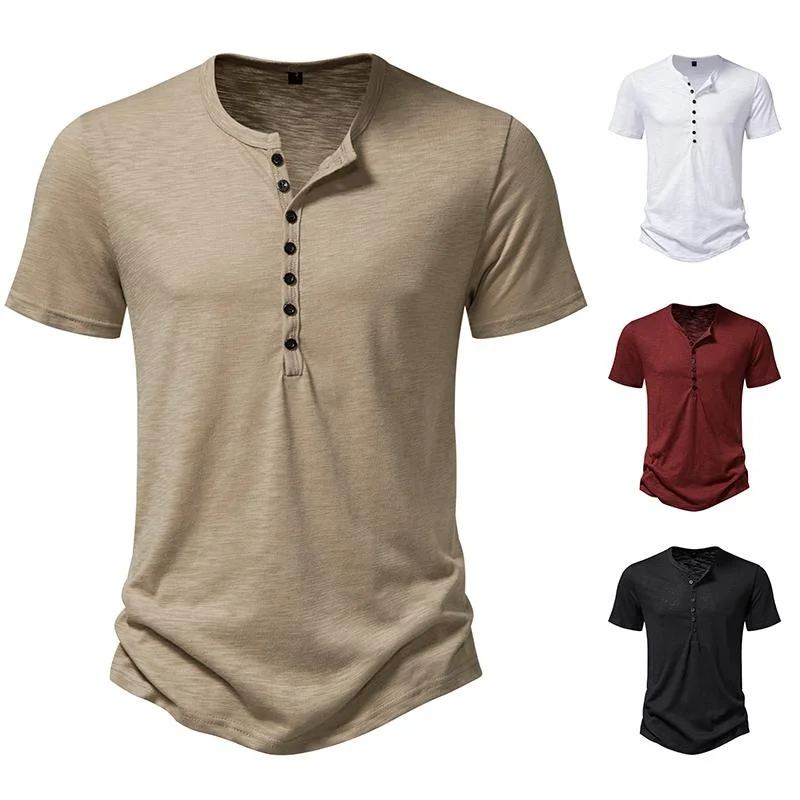 2024 Mens Cotton Linen Shirt Short Sleeve V-Neck Casual Beach Comfortable Fashion Mens T-Shirt