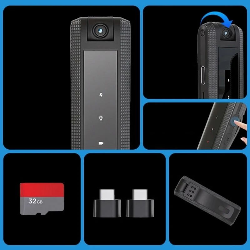 كاميرا صغيرة يمكن ارتداؤها بالجسم 1080P مسجل فيديو مع مشاهد ليلية كشف الحركة مع بطاقة 32 جيجابايت للاستخدام اليومي الرياضي #4