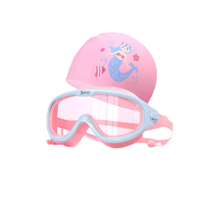 Occhiali da nuoto antiappannamento 2 in 1 HD occhiali Anti-uv occhiali da nuoto in Silicone con montatura grande impermeabile regolabile tappi per le orecchie per bambini