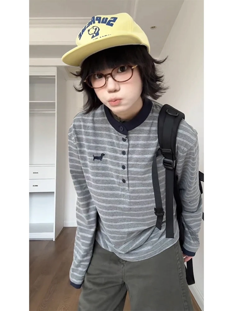 

Cleanfit Long Sve вышитый полосатый irt мужской свободный крой удобный свитшот верхняя одежда для пар поездок на работу Sle