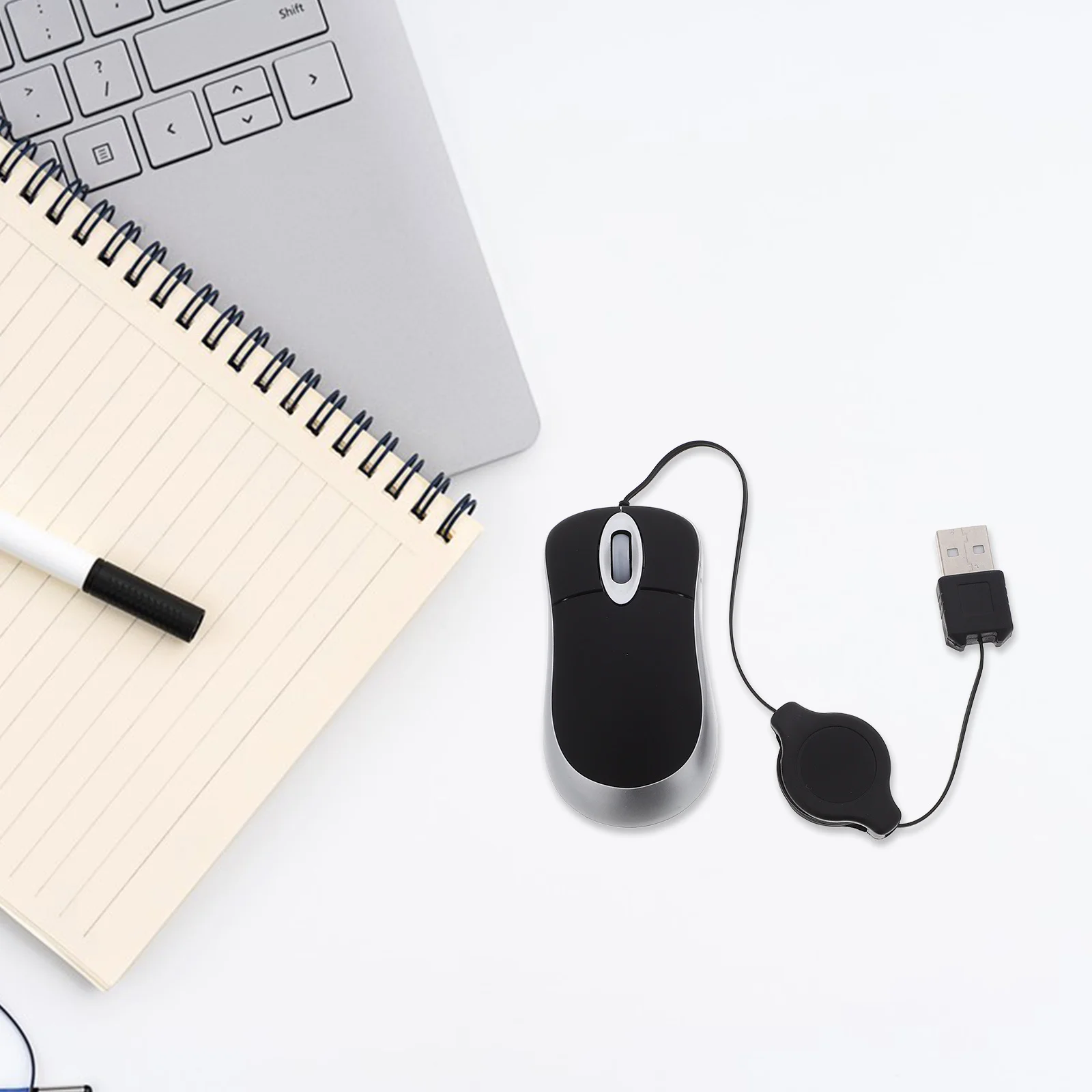 

USB-мышь, черная мини-телескопическая портативная портативная оптическая разрешение 1000 точек на дюйм, трехстороннее колесо прокрутки, офисная домашняя рабочая мышь для ноутбука