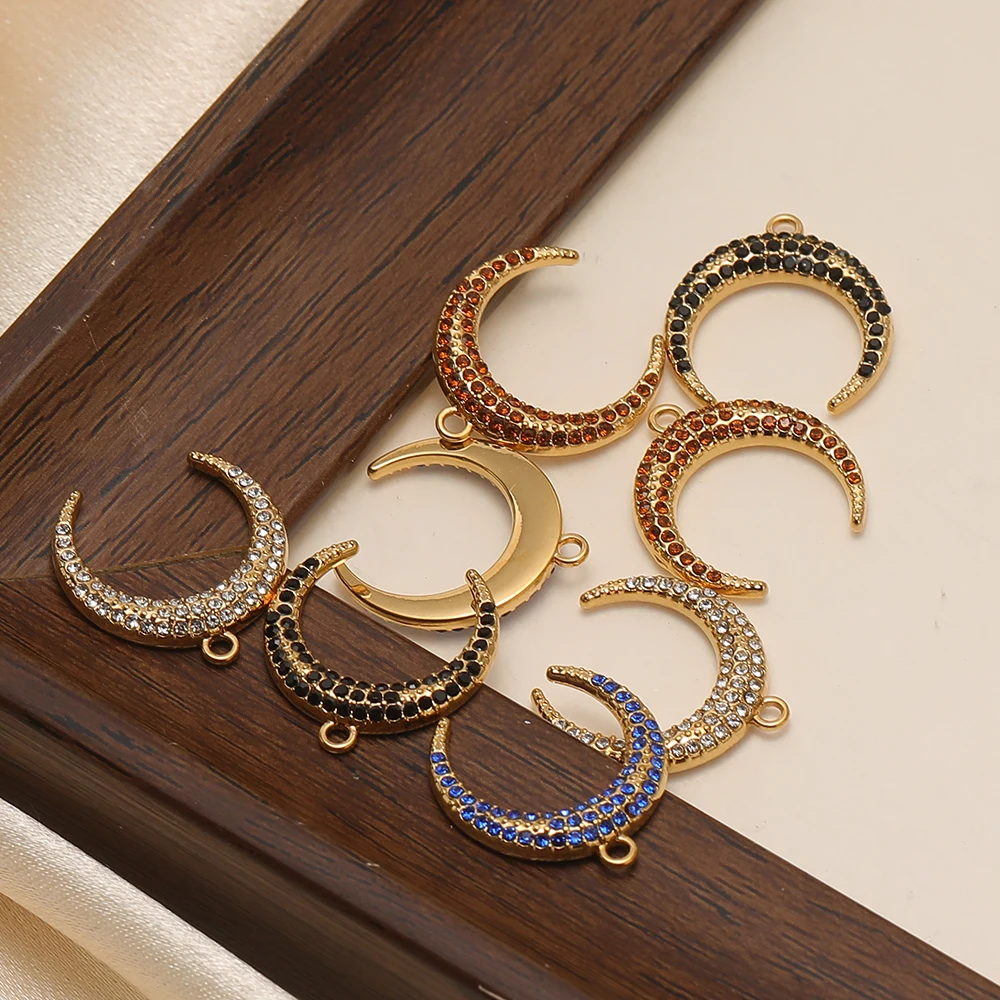 4 Stück Edelstahl-Mondanhänger mit schwarzem Zirkon für DIY-Schmuck, Damen-Halsketten, Anhänger, Ohrringe, Armband-Zubehör – Detail 5