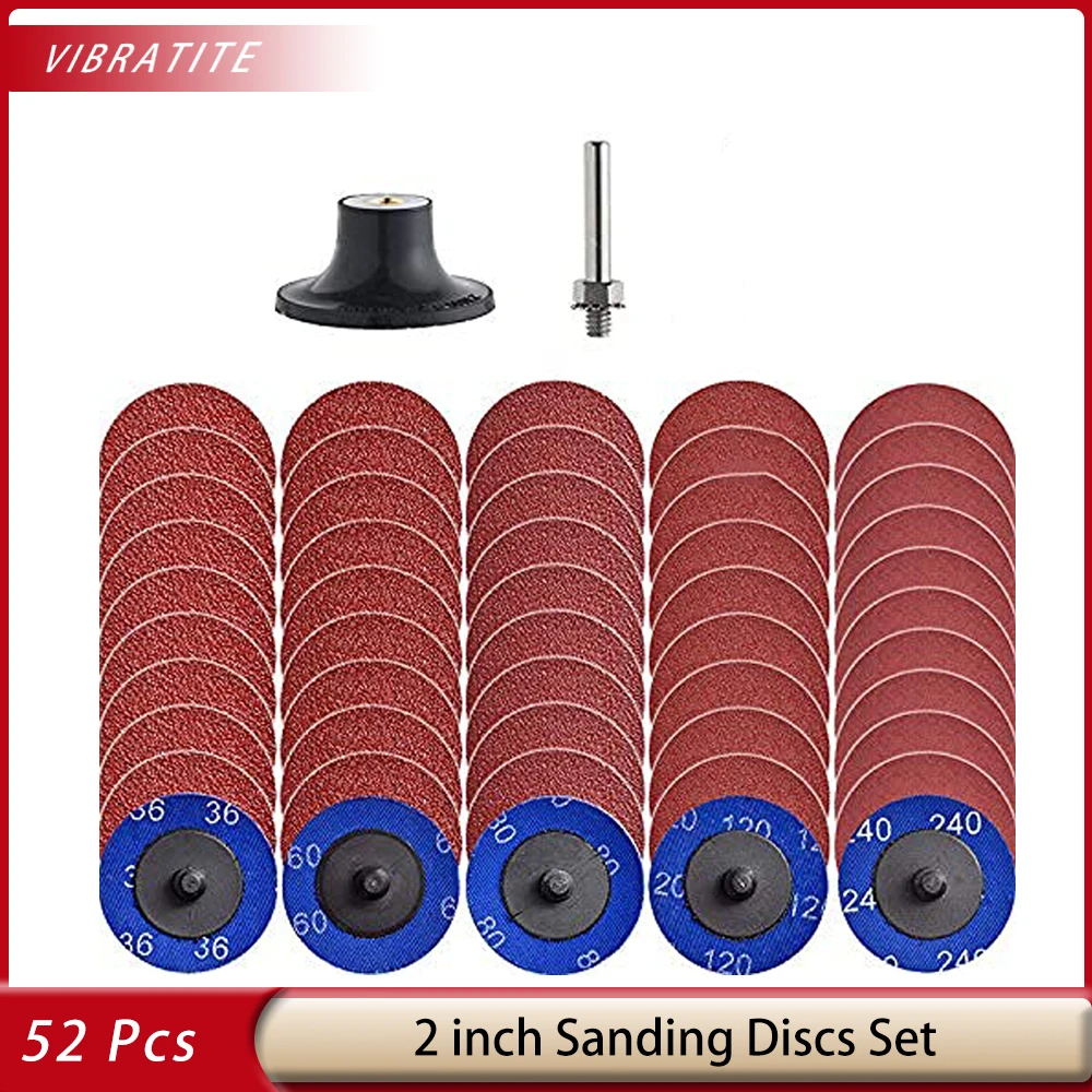 

50Pcs 2 inch roll Lock Quick Change Discs Set Sanding Discs with 1/4" Holder for Die Grinder Surface Grind Polish Finish Rust