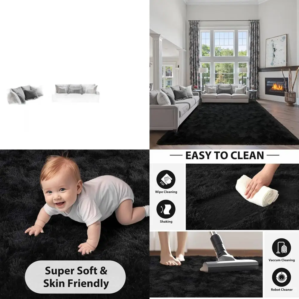 

Ковер FinRèc 6x9 футов, черный, для спальни и гостиной, плюшевый, с длинным ворсом, нескользящий, пушистый, для детской комнаты, общежития