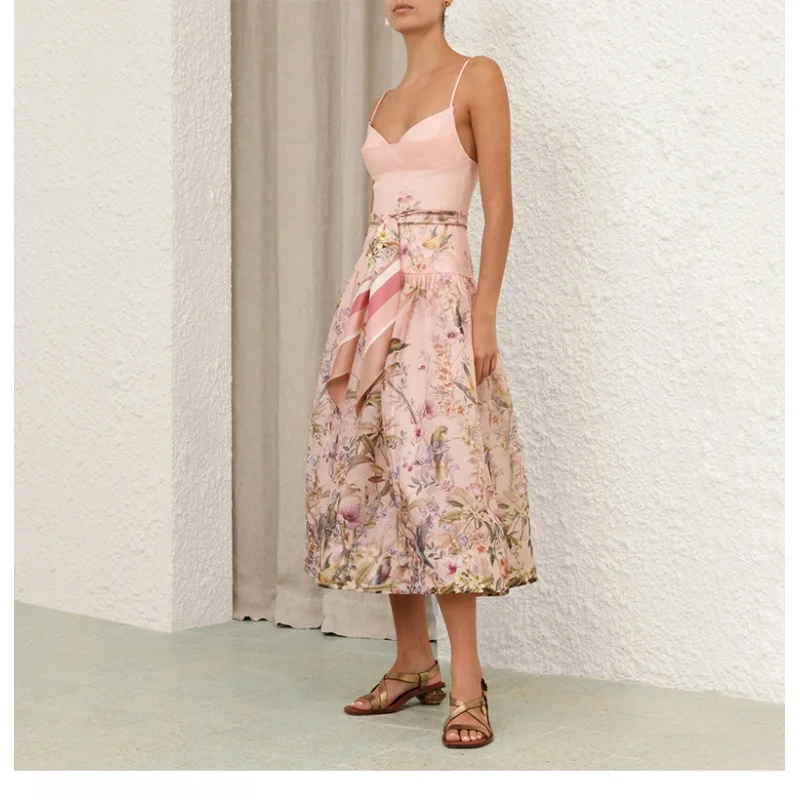 Puffy Dr Vaion Sle slim-fit jurk met hoge taille en print Fluwelen stof Svel verdikte zomer-lentejurk