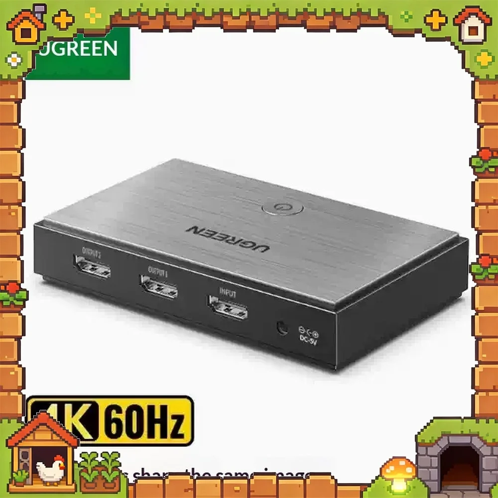 UGREEN CM186-50707 HDMI Splitter 1 in 2 Out 4K 60Hz HDMI 2.0 Video Distributor for TV Monitor Projector Same Picture Display